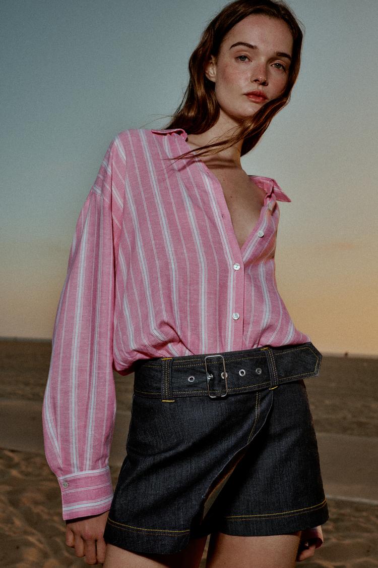 CHEMISE RAYURES OVERSIZE AVEC LIN