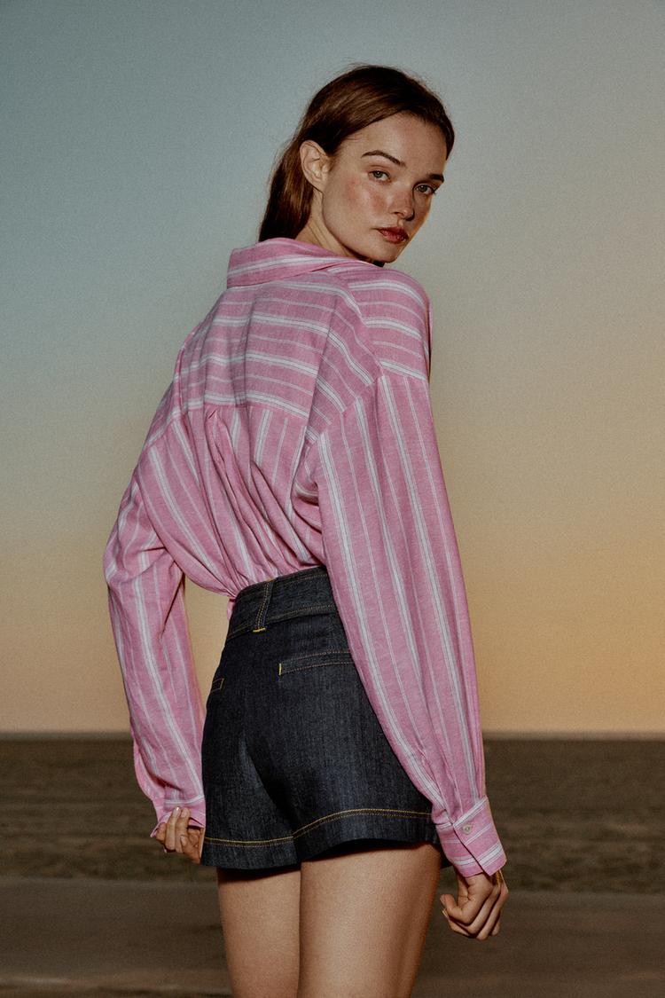 CHEMISE RAYURES OVERSIZE AVEC LIN