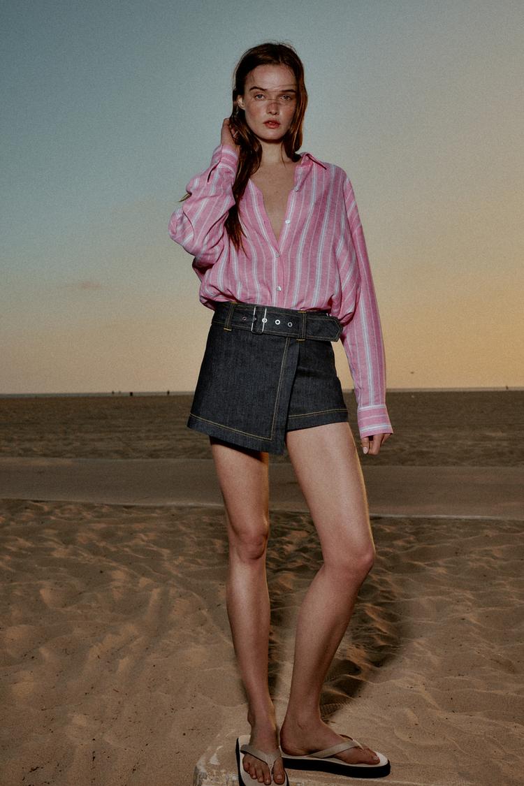 CHEMISE RAYURES OVERSIZE AVEC LIN