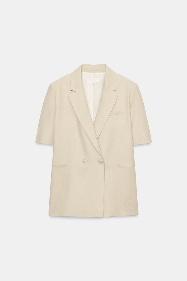ENSEMBLE BLAZER MANCHES COURTES ET PANTALON EN LIN