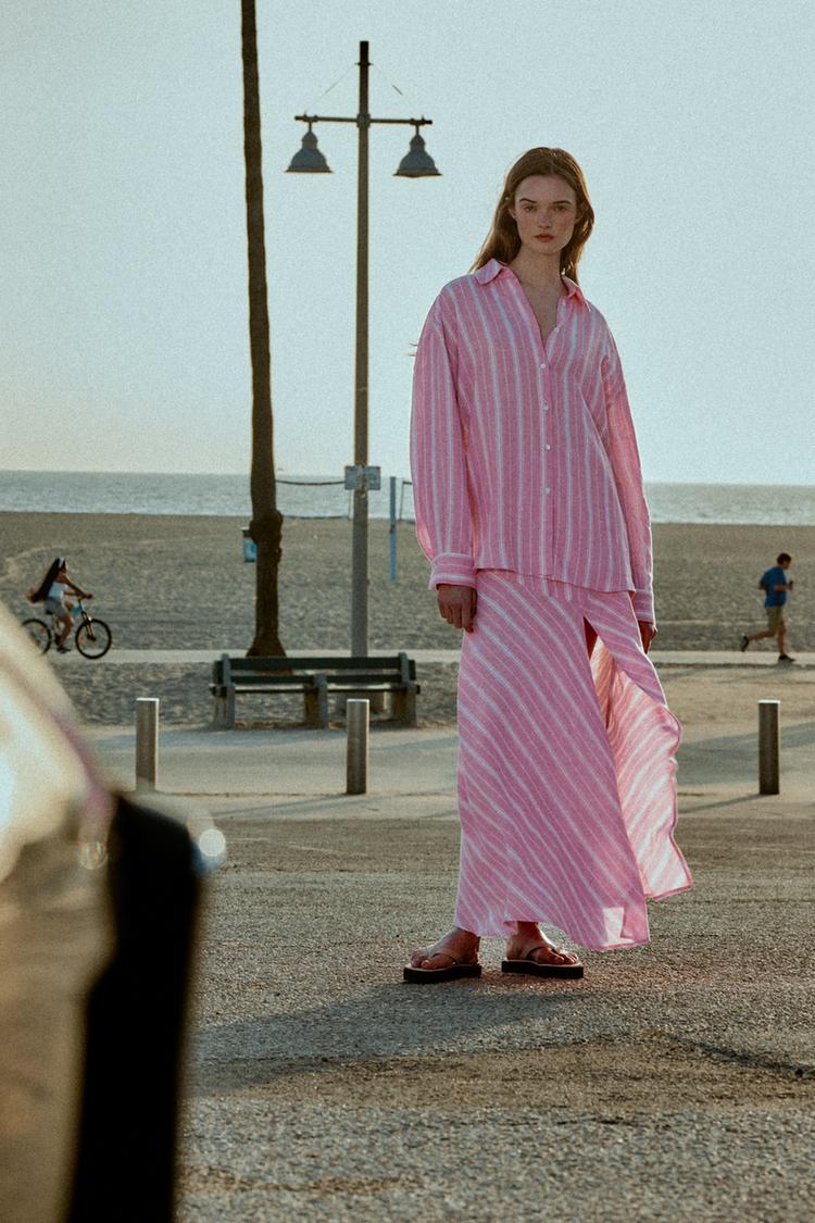 CHEMISE RAYURES OVERSIZE AVEC LIN