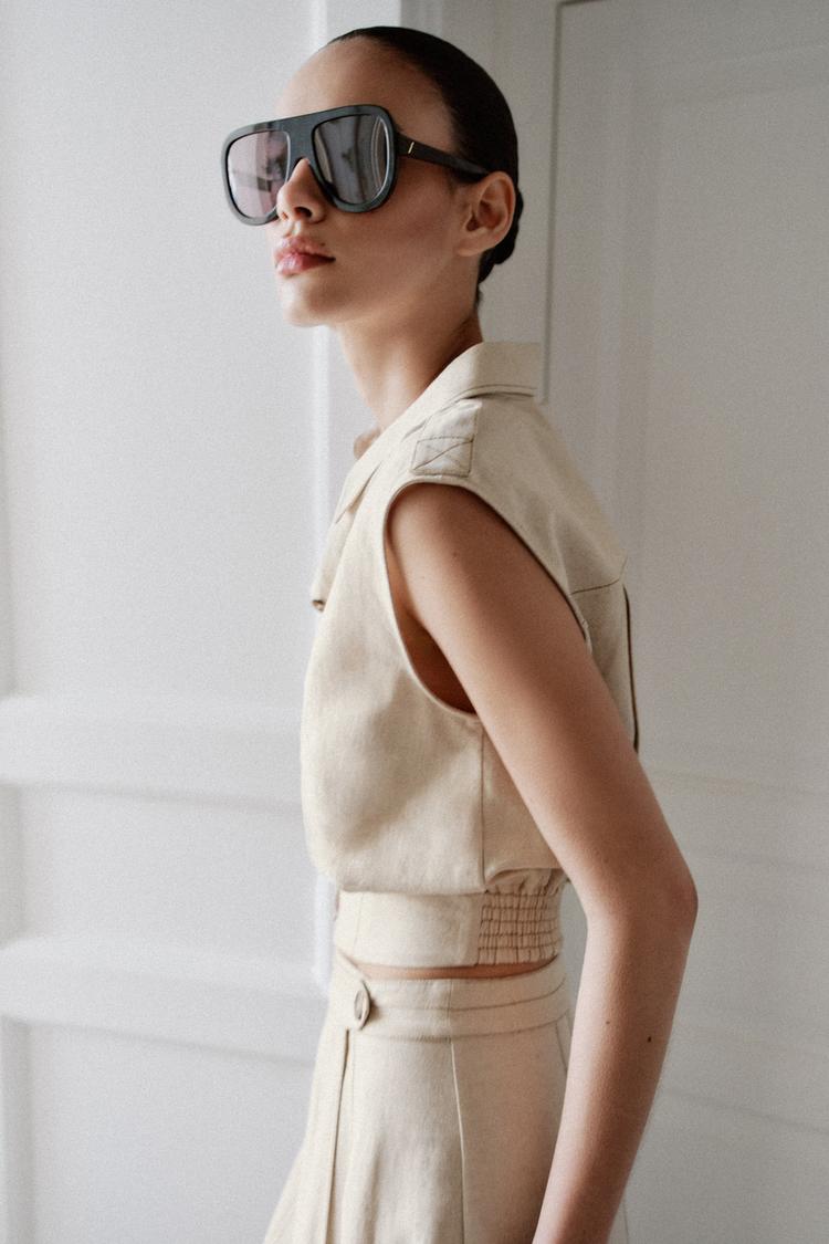 ENSEMBLE TOP | JUPE CROISÉE EN LIN À SURPIQÛRES