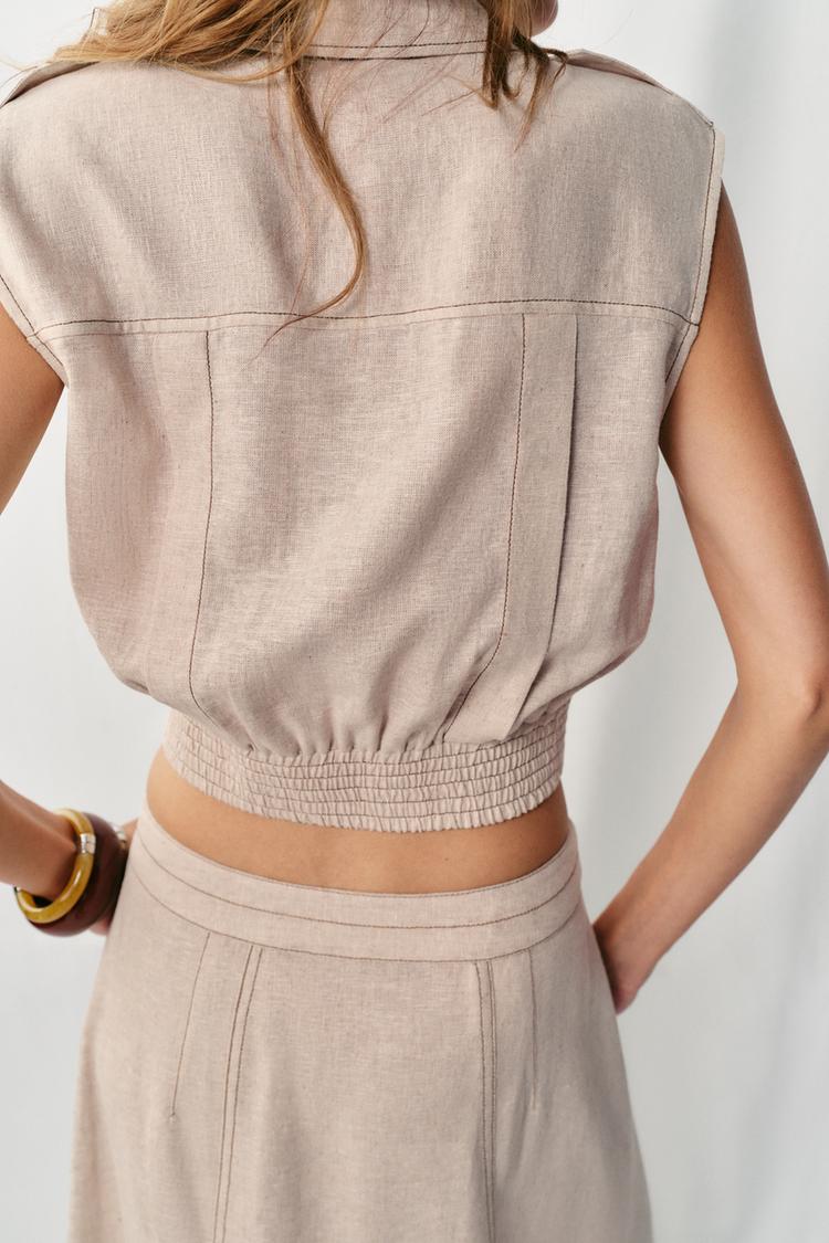 ENSEMBLE TOP | JUPE CROISÉE EN LIN À SURPIQÛRES
