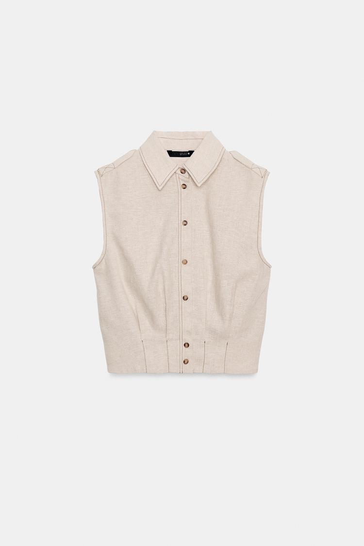 ENSEMBLE TOP | JUPE CROISÉE EN LIN À SURPIQÛRES