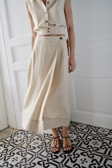 ENSEMBLE TOP | JUPE CROISÉE EN LIN À SURPIQÛRES