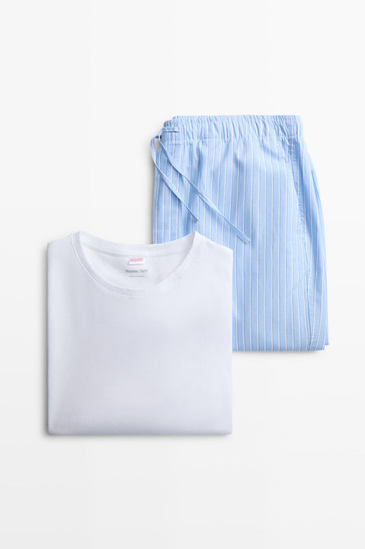PYJAMA T-SHIRT MANCHES COURTES PANTALON RAYURES UNISEXE