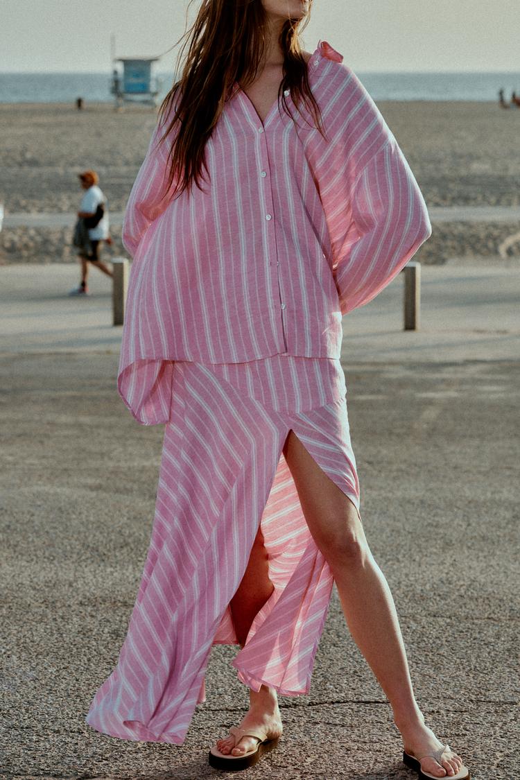 CHEMISE RAYURES OVERSIZE AVEC LIN