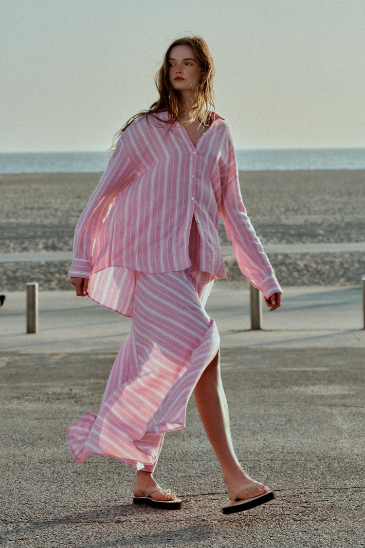 CHEMISE RAYURES OVERSIZE AVEC LIN