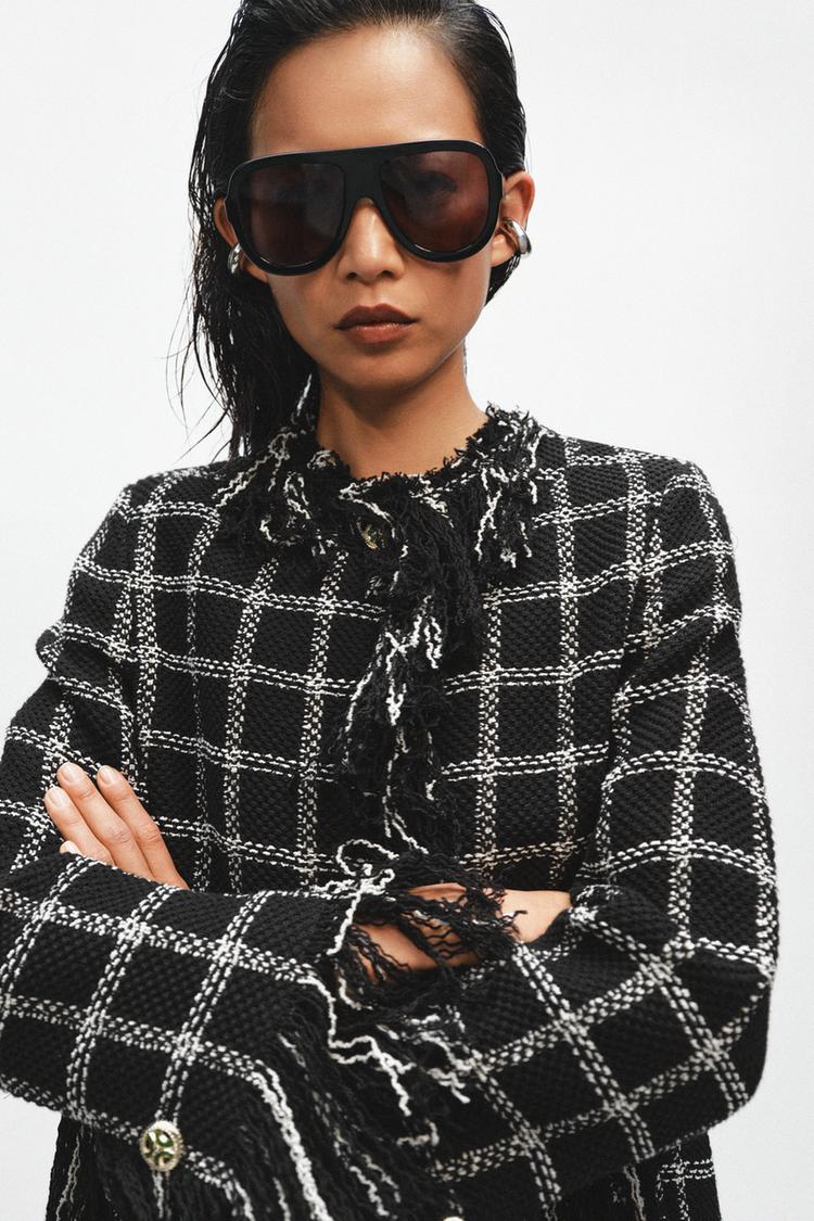 VESTE À CARREAUX FRANGES ZW COLLECTION