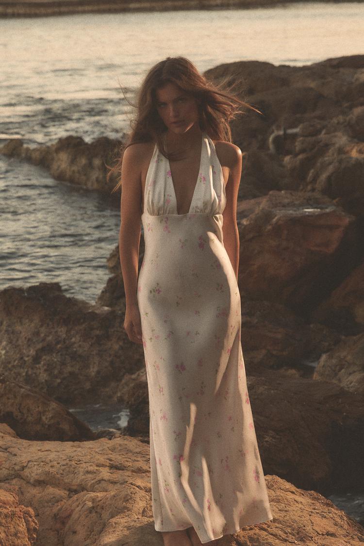 ROBE MIDI SATINÉE À FLEURS