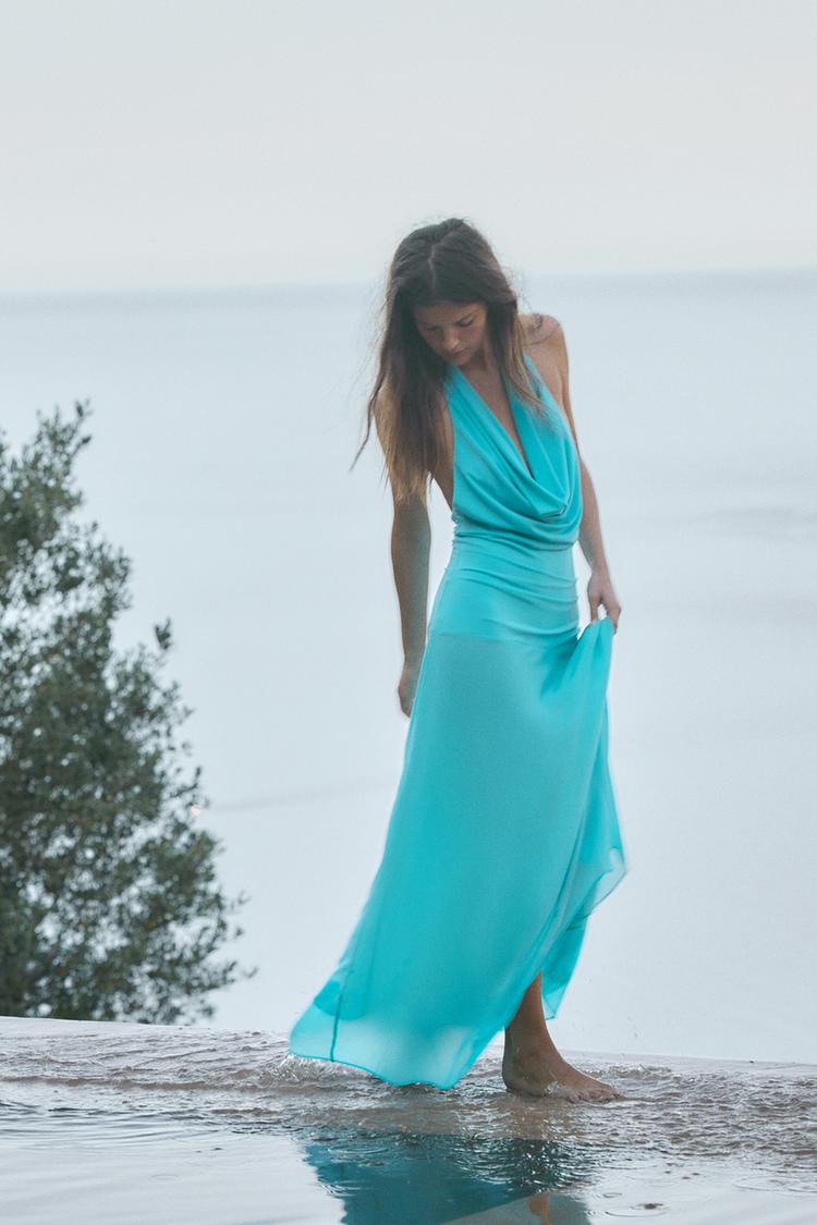 ROBE MI-LONGUE HALTER BIMATIÈRE