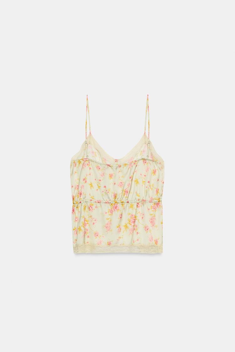 TOP SATINÉ FLEURS ET DENTELLE