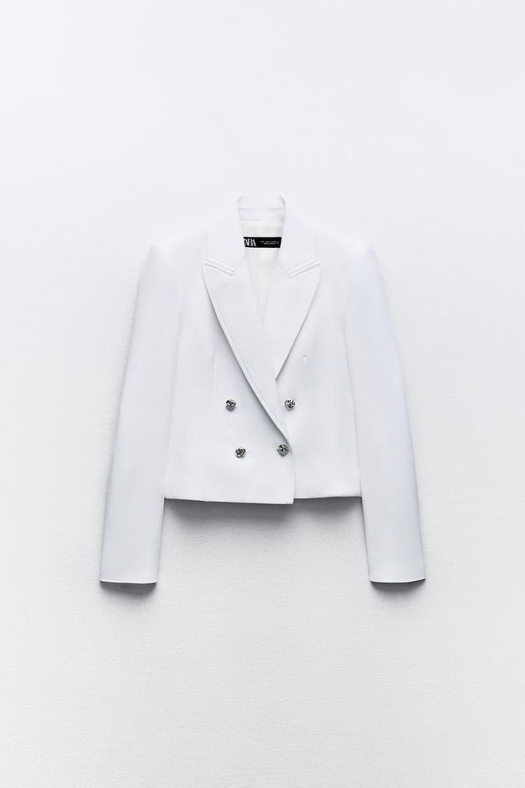 BLAZER COURT À BOUTONNAGE CROISÉ BLANC