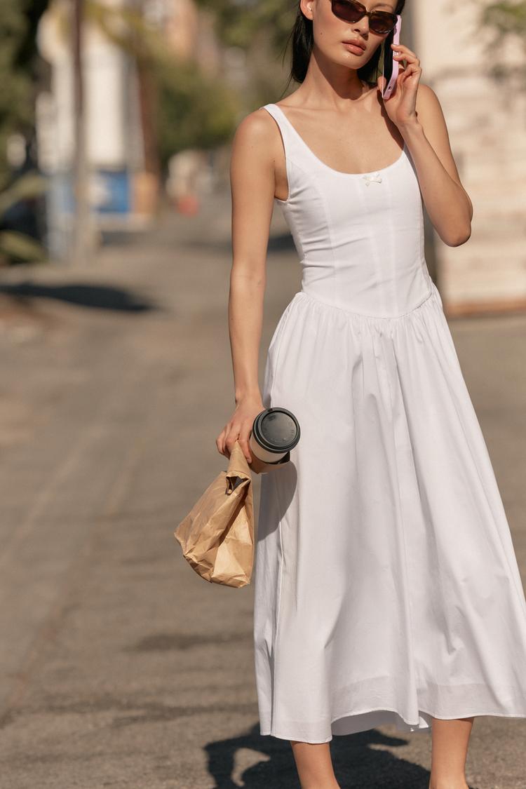 ROBE MI-LONGUE EN POPELINE FAÇON CORSET