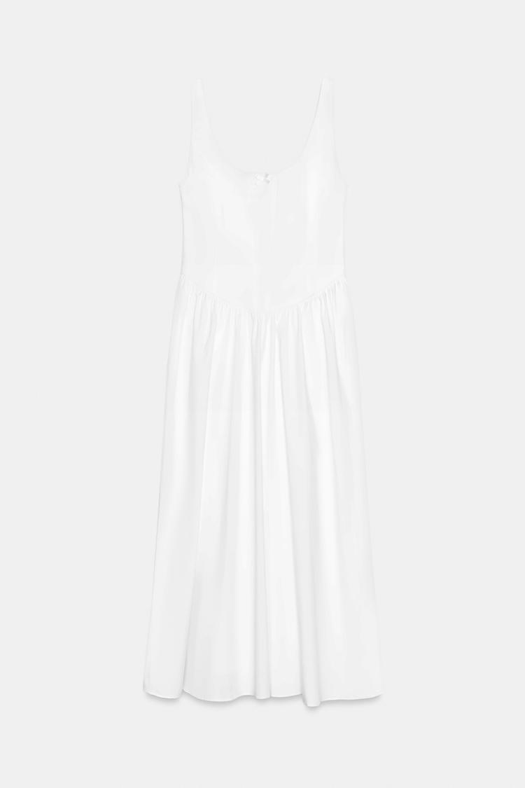 ROBE MI-LONGUE EN POPELINE FAÇON CORSET