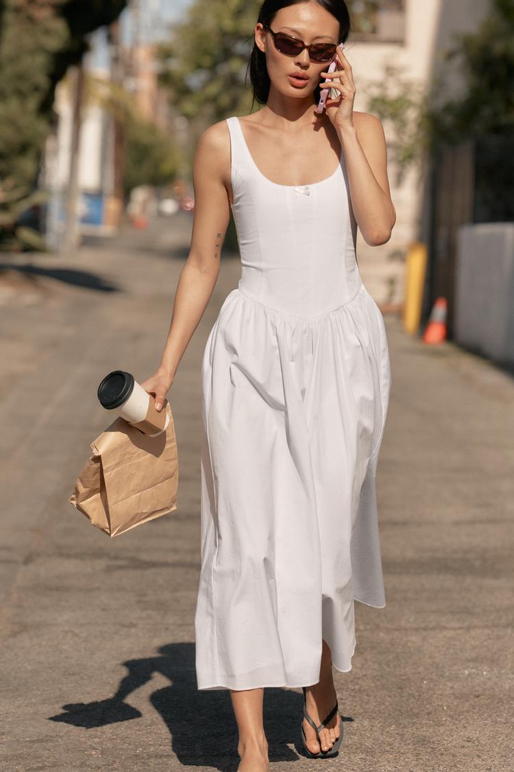 ROBE MI-LONGUE EN POPELINE FAÇON CORSET