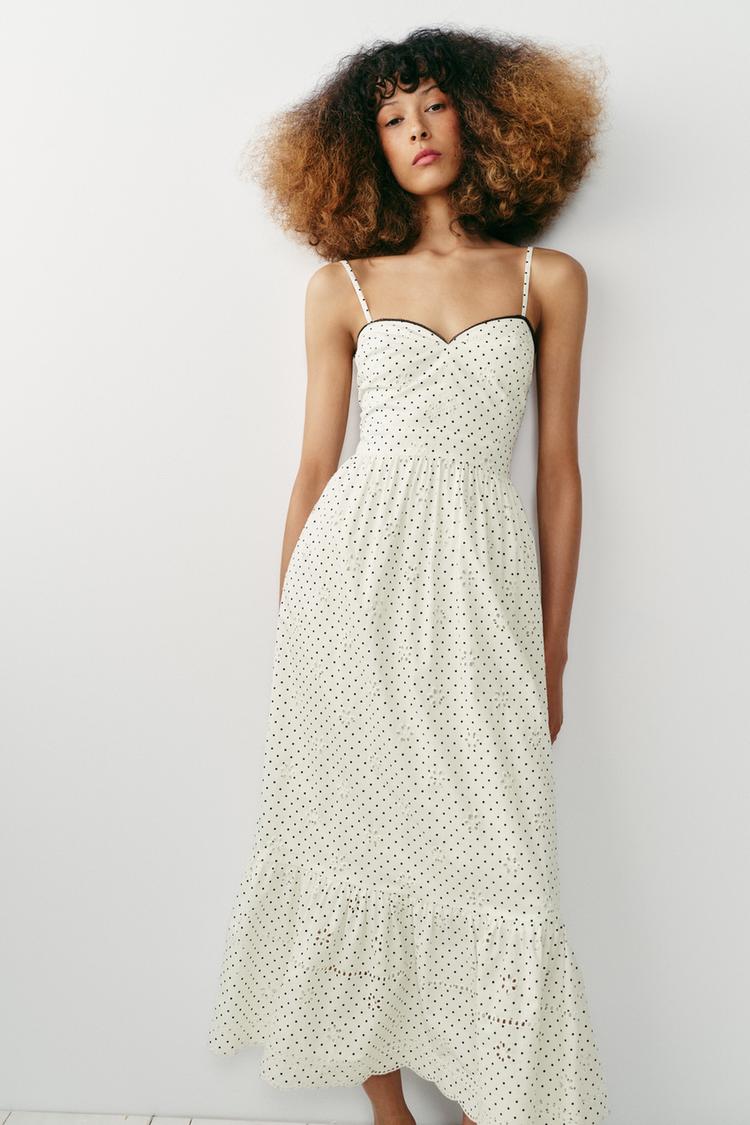 ROBE MI-LONGUE IMPRIMÉE À BRODERIES PERFORÉES