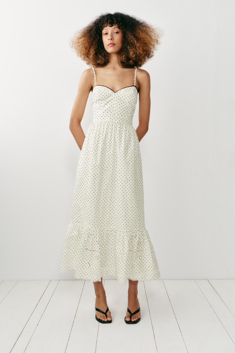 ROBE MI-LONGUE IMPRIMÉE À BRODERIES PERFORÉES