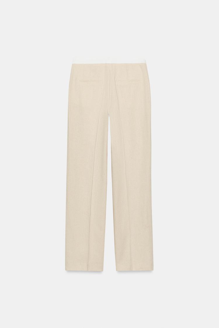 ENSEMBLE VESTE À MANCHES COURTES ET LISERÉS EN CONTRASTE | PANTALON DROIT EN LIN À TAILLE CONTRASTÉE