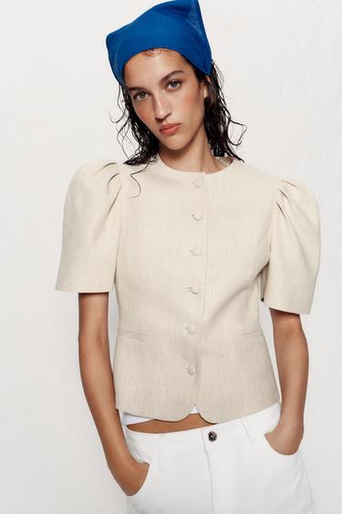 VESTE À MANCHES COURTES BOUFFANTES