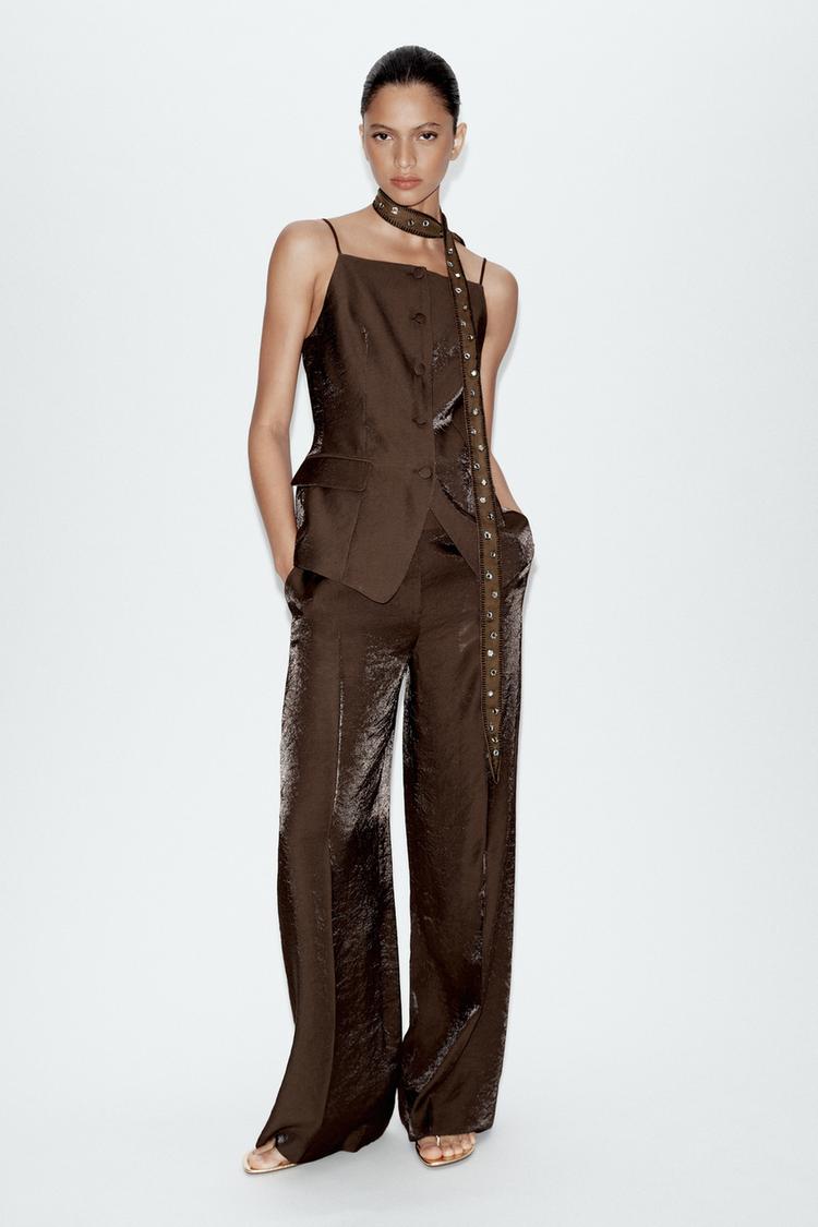 PANTALON DROIT EFFET BRILLANT