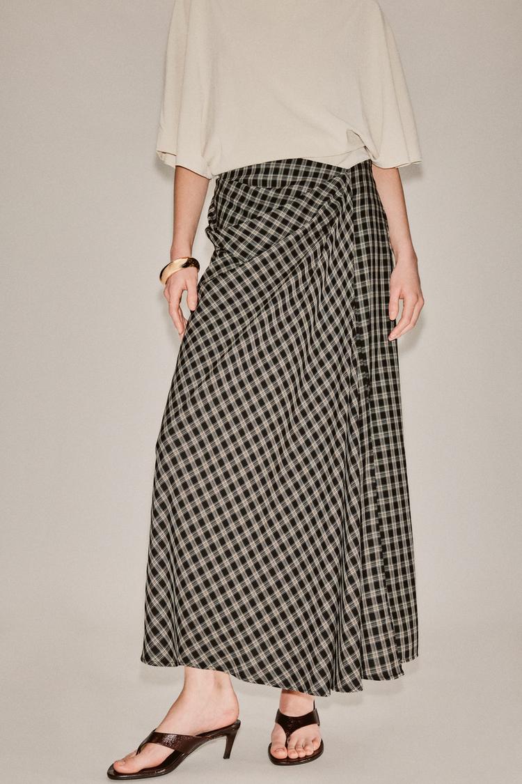 ZW COLLECTION CHECKED DRAPED SKIRT