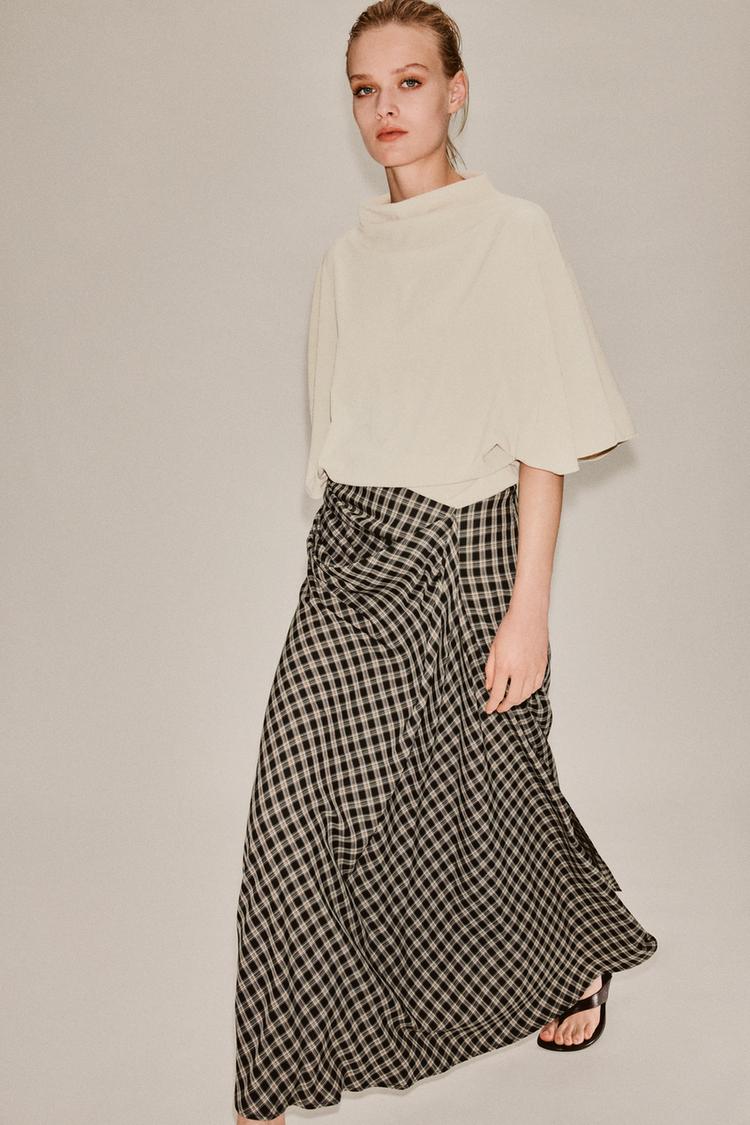 ZW COLLECTION CHECKED DRAPED SKIRT