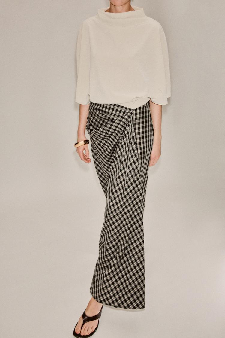 ZW COLLECTION CHECKED DRAPED SKIRT