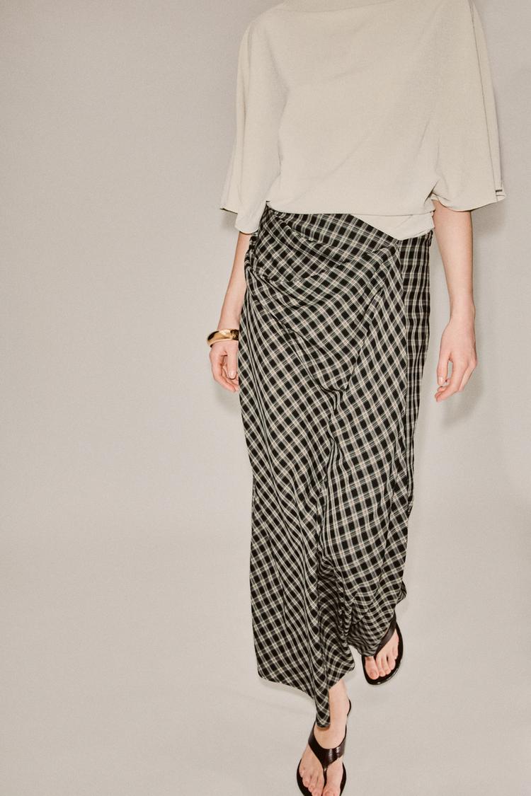 ZW COLLECTION CHECKED DRAPED SKIRT