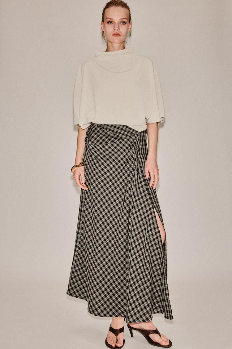 ZW COLLECTION CHECKED DRAPED SKIRT