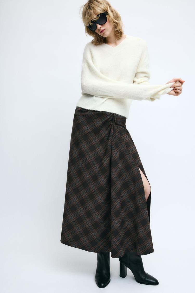 ZW COLLECTION DRAPED CHECK SKIRT