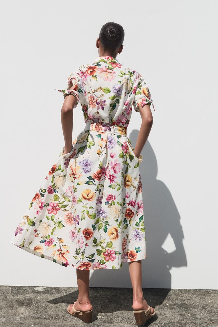 ROBE MIDI EN POPELINE À IMPRIMÉ FLEURI