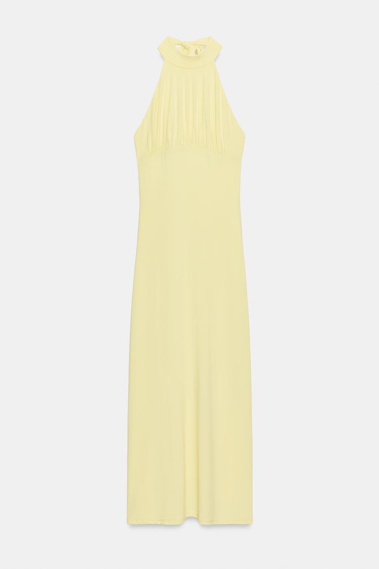 ROBE MI-LONGUE À ENCOLURE AMÉRICAINE AVEC NŒUD