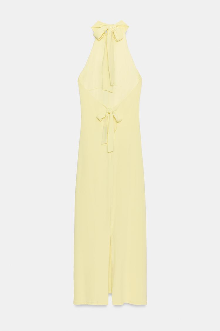 ROBE MI-LONGUE À ENCOLURE AMÉRICAINE AVEC NŒUD