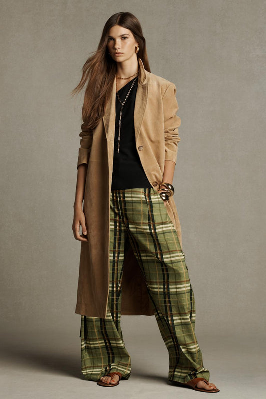 PANTALON À CARREAUX AVEC LIN ZW COLLECTION