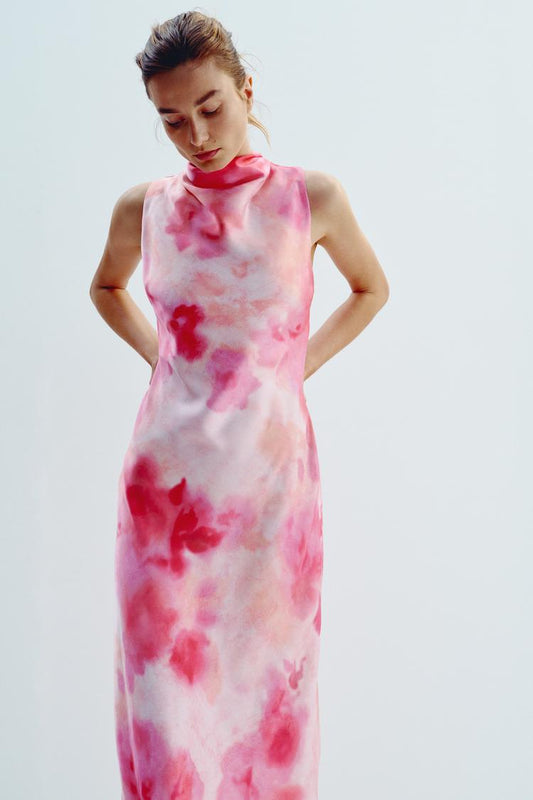 TIE-DYE SATIN MIDI DRESS