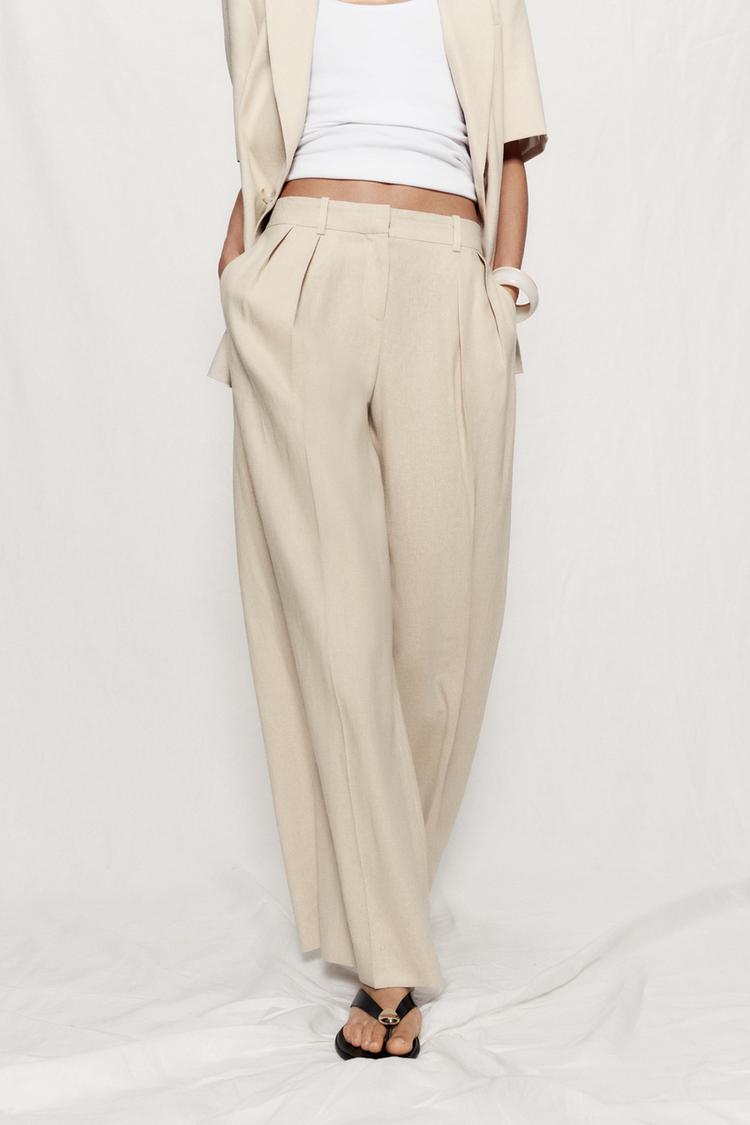ENSEMBLE BLAZER MANCHES COURTES ET PANTALON EN LIN
