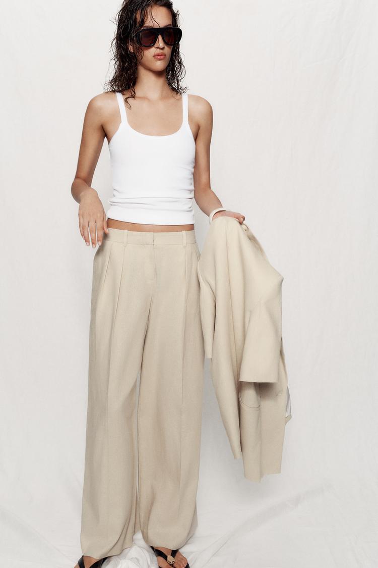 ENSEMBLE BLAZER MANCHES COURTES ET PANTALON EN LIN