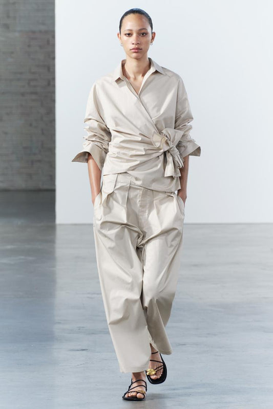 ENSEMBLE CHEMISE CACHE-COEUR AVEC NOEUD | PANTALON COLLECTION ZW