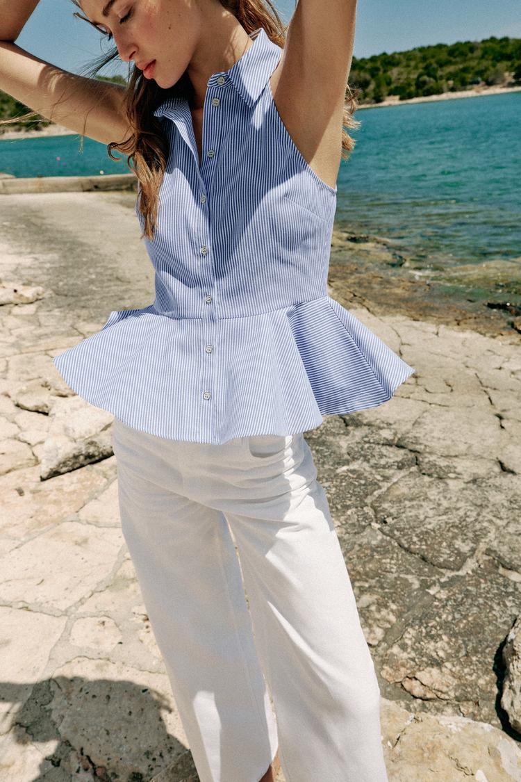 CHEMISE HALTER À RAYURES ET PÉPLUM