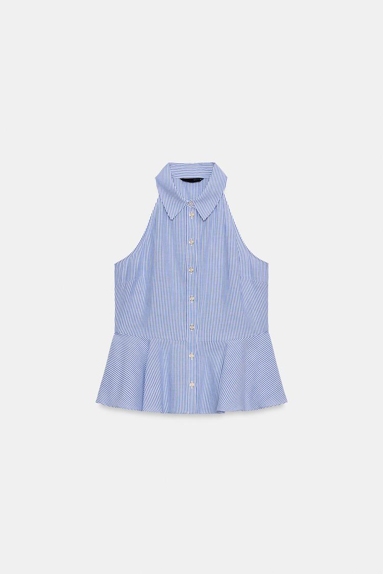 CHEMISE HALTER À RAYURES ET PÉPLUM