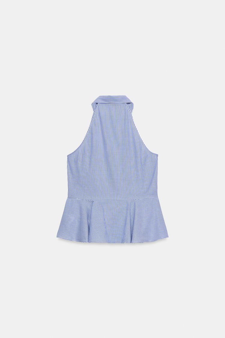 CHEMISE HALTER À RAYURES ET PÉPLUM