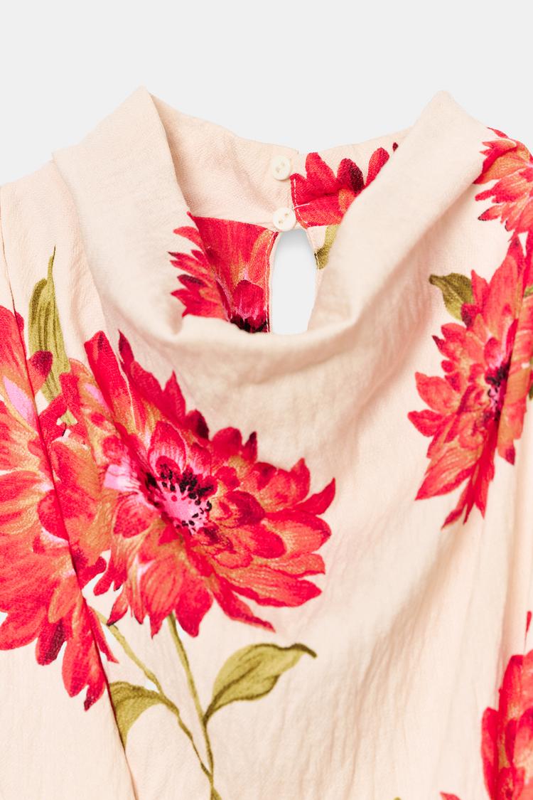 ROBE MI-LONGUE À IMPRIMÉ FLEURI AVEC CEINTURE