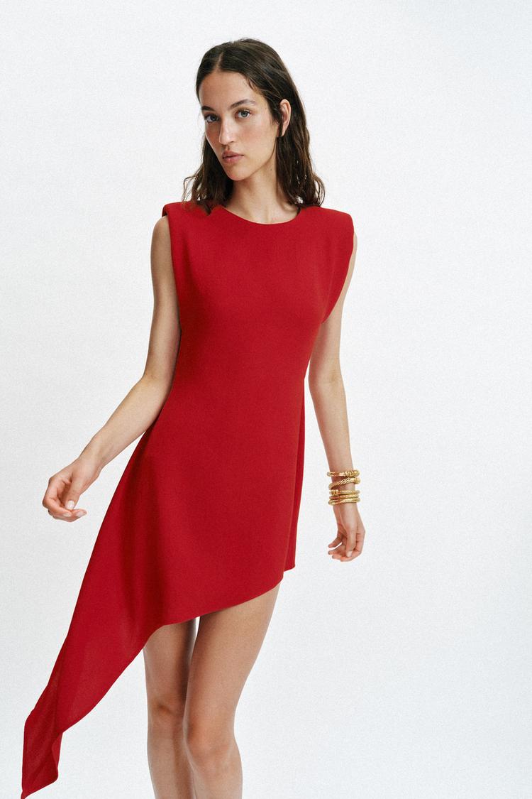 ROBE COURTE ASYMÉTRIQUE À ÉPAULETTES