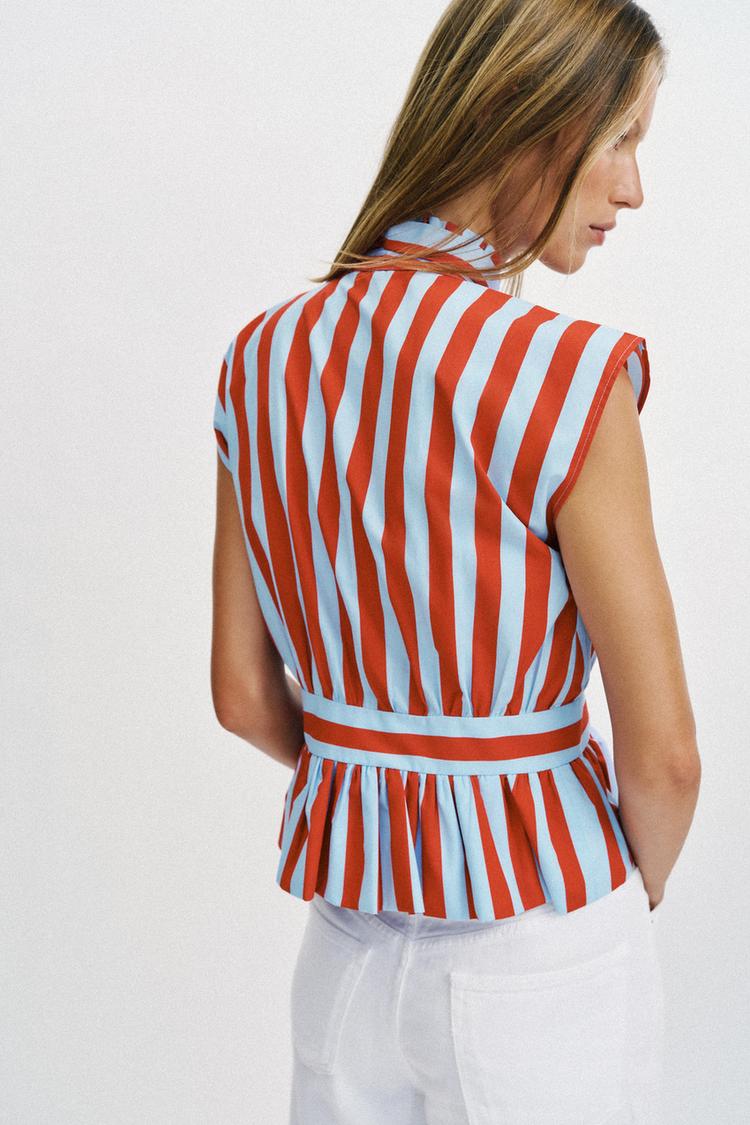 CHEMISE SANS MANCHES À RAYURES ET NŒUD