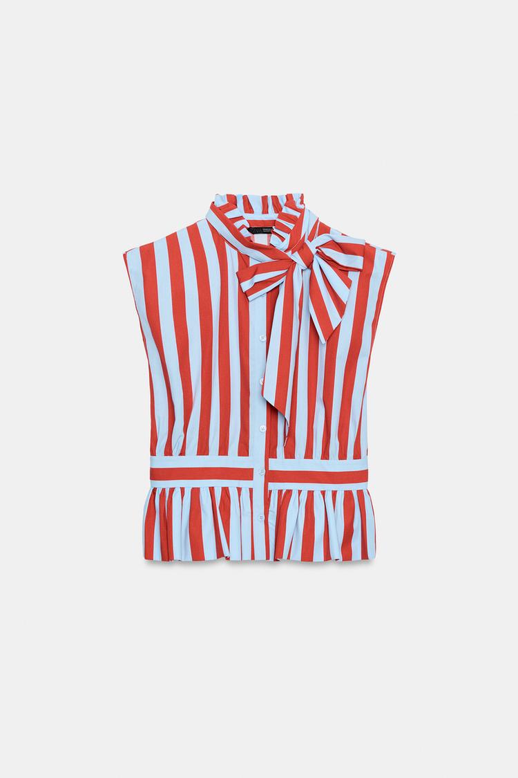 CHEMISE SANS MANCHES À RAYURES ET NŒUD