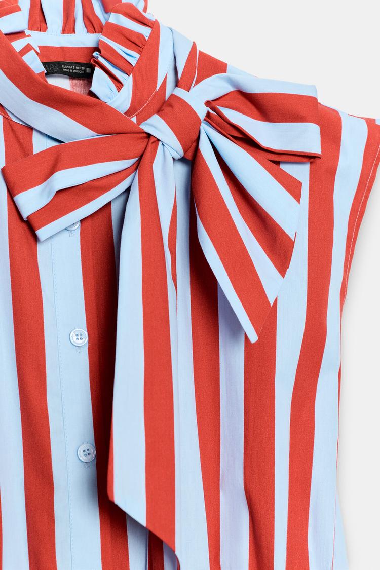 CHEMISE SANS MANCHES À RAYURES ET NŒUD