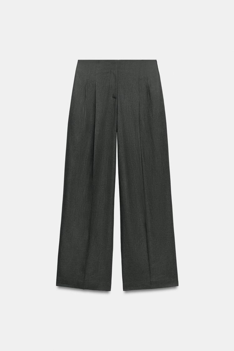 LINEN BLEND PLEATED TROUSERS