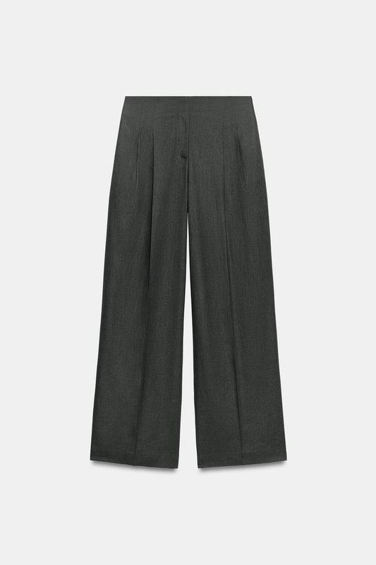 LINEN BLEND PLEATED TROUSERS