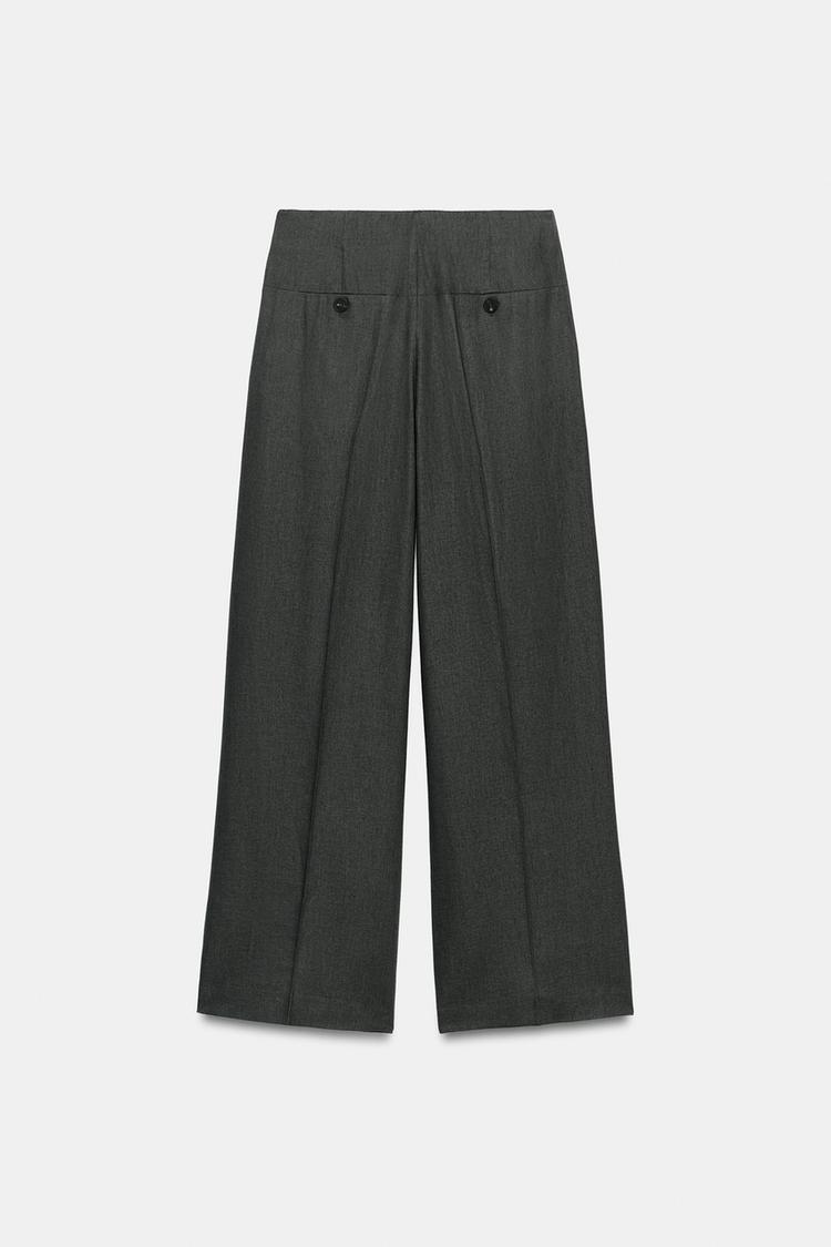 LINEN BLEND PLEATED TROUSERS